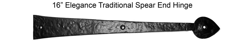 Carriage House- 16" Spear End Iron Hinge – Durable Decorative Hinge with Multiple Finishes - 100% OEM Manufacturers with New Production Dates for US Vendor GarageDoorProject®(Each/Needs Fastners) - GarageDoorProject