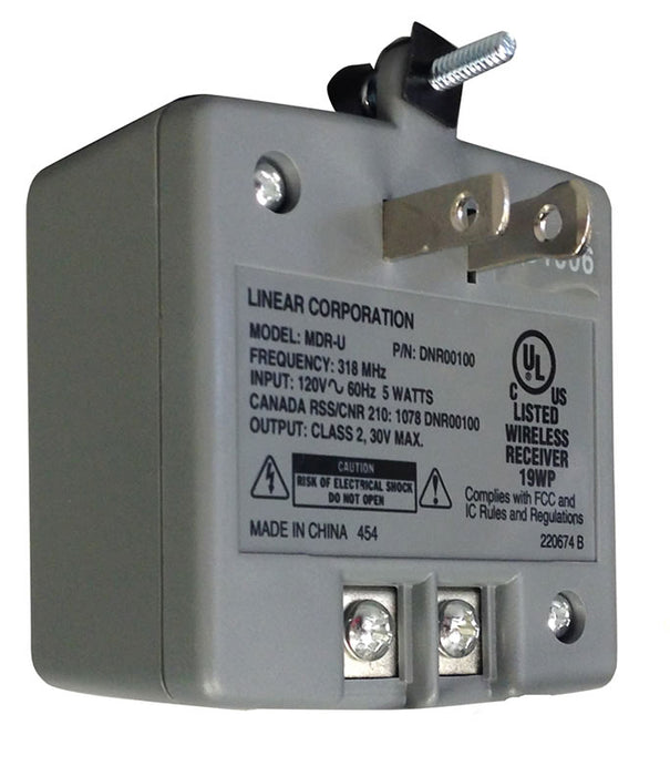 Linear Replacement Part - MDRU Mega Code Single Channel Universal Plug In Receiver 318MHz For Garage Door Openers - 100% OEM Manufacturers with New Production Dates for US Vendor GarageDoorProject - GarageDoorProject