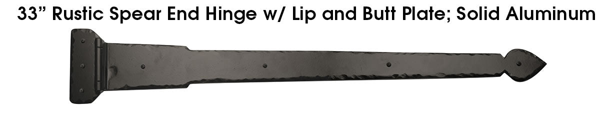 Carriage House- 33" Rustic Spear End Hinge Assembly w/Butt Pin End & 6" Butt Hinge Plate – Solid Aluminum - 100% OEM Manufacturers with New Production Dates for US Vendor GarageDoorProject®(Each/Needs Fastners) - GarageDoorProject