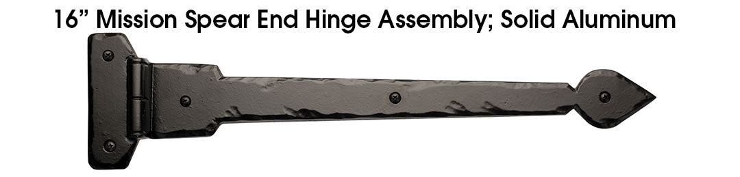 Carriage House- 16" Rustic Spear End Hinge Assembly w/Lip & 4 1/2" Butt Hinge Plate – Solid Aluminum  - 100% OEM Manufacturers with New Production Dates for US Vendor GarageDoorProject®(Each/Needs Fastners) - GarageDoorProject