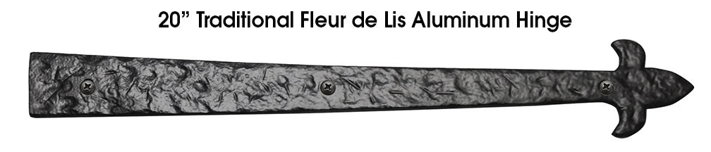 Carriage House- 20" Fleur de Lis End Hinge, Solid Aluminum - Decorative and Durable, Multiple Finishes - 100% OEM Manufacturers with New Production Dates for US Vendor GarageDoorProject®(Each/Needs Fastners) - GarageDoorProject