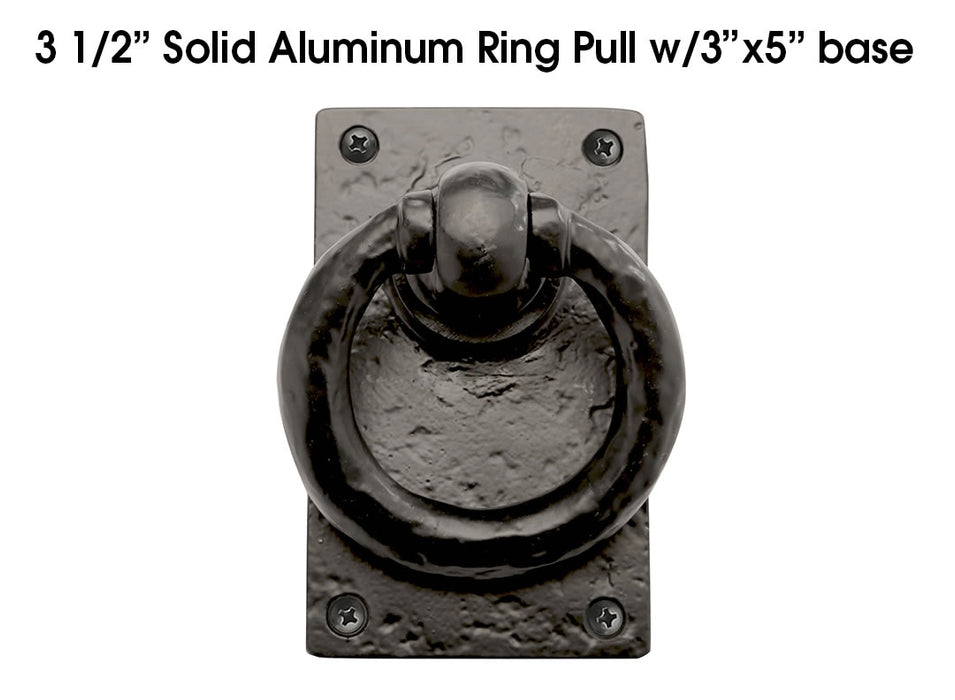 Carriage House- 3 1/2" Traditional Ring Pull with Base – Durable Solid Aluminum - 100% OEM Manufacturers with New Production Dates for US Vendor GarageDoorProject®(Each/Needs Fastners) - GarageDoorProject