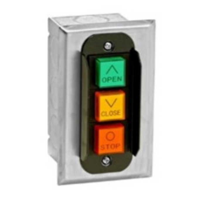 GarageDoorProject® Flush Mount Controls - PBS-3-S & #3BF Three Button Interior Controls w/ Stainless Steel Faceplate & NEMA 1 Enclosure - 100% OEM Manufactures - GarageDoorProject