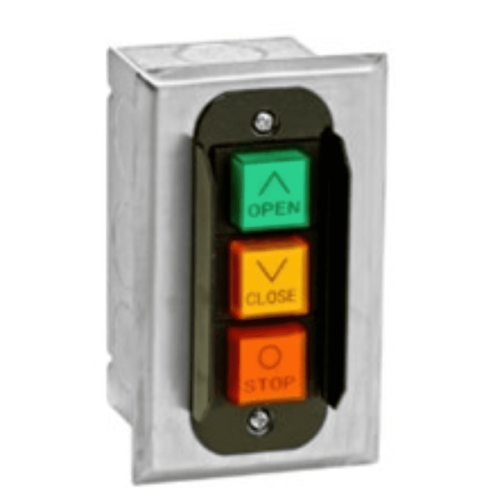 GarageDoorProject  |  PBS-3-S & #3BF Industry Tested Three Button Flush Mount Controls With Stainless Steel Faceplate, NEMA 1 Enclosure |   GarageDoorProject |   100% OEM | US Vendor