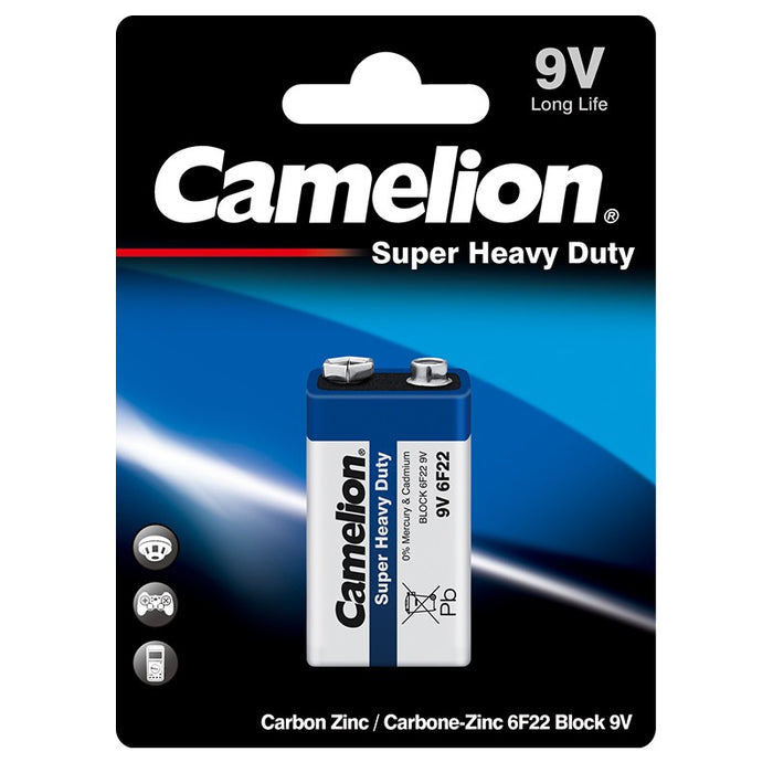 Camelion Replacement Part - 6F22 9V Super Heavy Duty Battery 6-Pack - 190mAh Zinc Carbon - 100% OEM Manufacturers with New Production Dates for US Vendor GarageDoorProject®