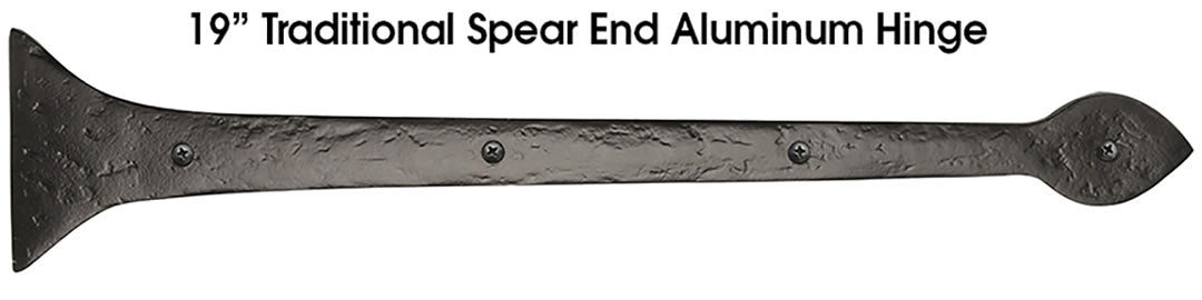 Carriage House- 19" Spear End Hinge, Solid Aluminum - Traditional Style, Multiple Finishes - 100% OEM Manufacturers with New Production Dates for US Vendor GarageDoorProject®(Each/Needs Fastners)