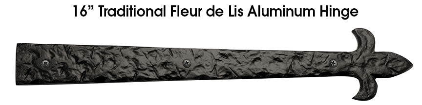 Carriage House- 16" Fleur de Lis End Hinge, Solid Aluminum - Durable and Decorative, Multiple Finishes(Each/Needs Fastners)