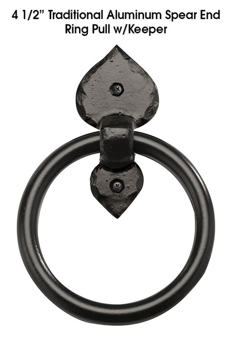 Carriage House- 4 1/2" Rustic Spear End Ring Pull Assembly – Solid Aluminum with Multiple Finishes  - 100% OEM Manufacturers with New Production Dates for US Vendor GarageDoorProject®(Each/Needs Fastners)