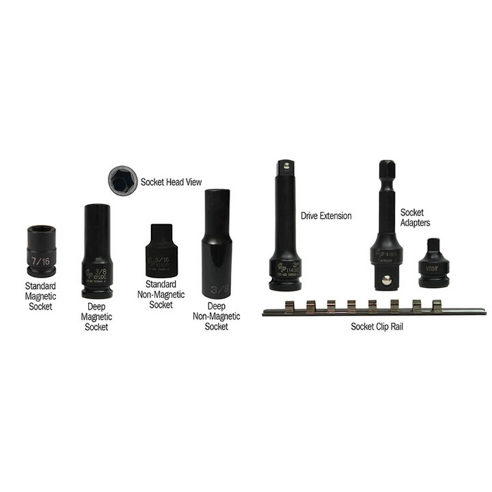 GarageDoorProject  |  Magnetic Impact Sockets Industry Tested Mechanical Drive Sockets Socket Clip Rail Black Oxide Finish |   GarageDoorProject |   100% OEM | US Vendor