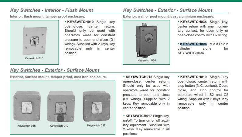 Key Switches for Interior & Exterior Mounting – Flush & Surface Mount Options - 100% OEM Manufacturers with New Production Dates for US Vendor GarageDoorProject® - GarageDoorProject
